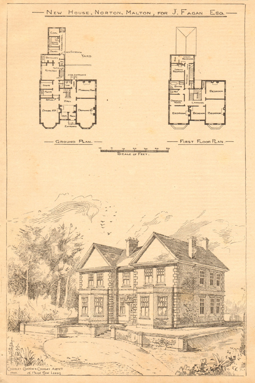 New House, Norton, Malton for J. Fagan. Chorley & Connon Archt. Yorkshire 1900
